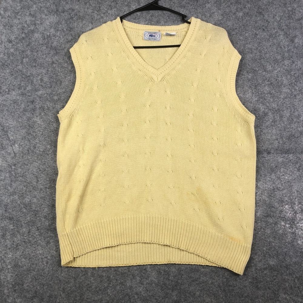 Vintage Lacoste Sweater Adult XL Yellow V Neck Preppy Cotton Knit